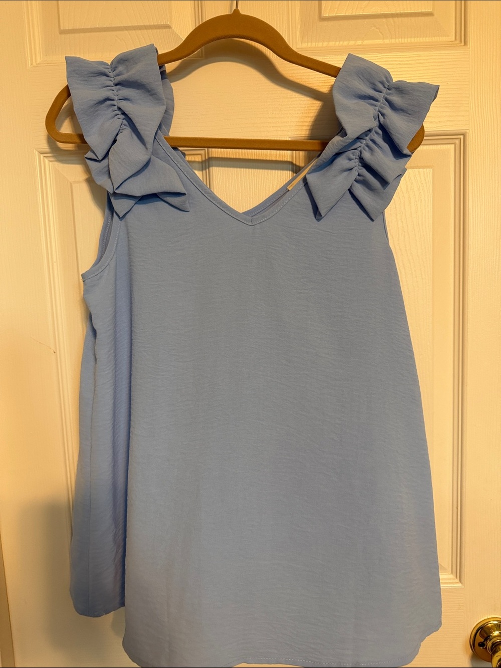 entro Sky Blue V-Neck Ruffle Sleeve Tank